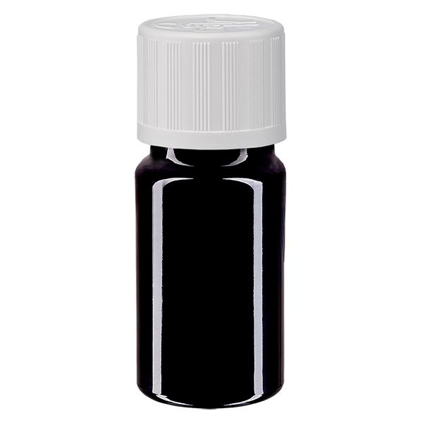 Frasco de farmacia violeta, 5 ml, tapón de rosca blanco, con seguro para niños, estándar